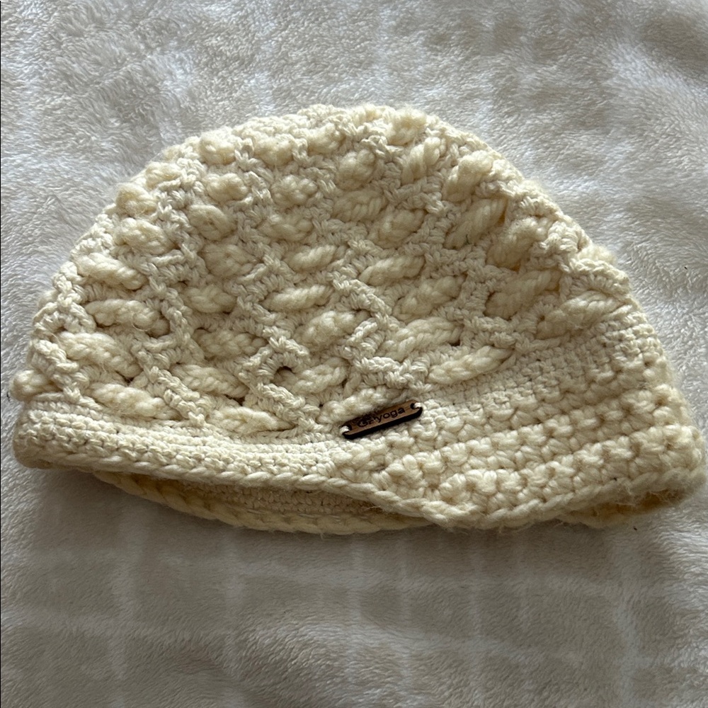 GPyoga Women’s Cream Handmade Crochet Knit Visor Beanie Hat, Size S-M